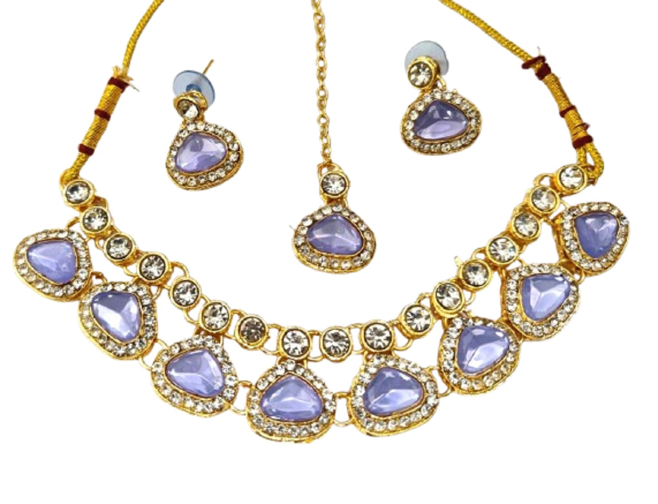 Traditional Green Stone Necklace Set for Navratri | Earrings & Maang Tikka | Festive Jewellery by Sudiksha