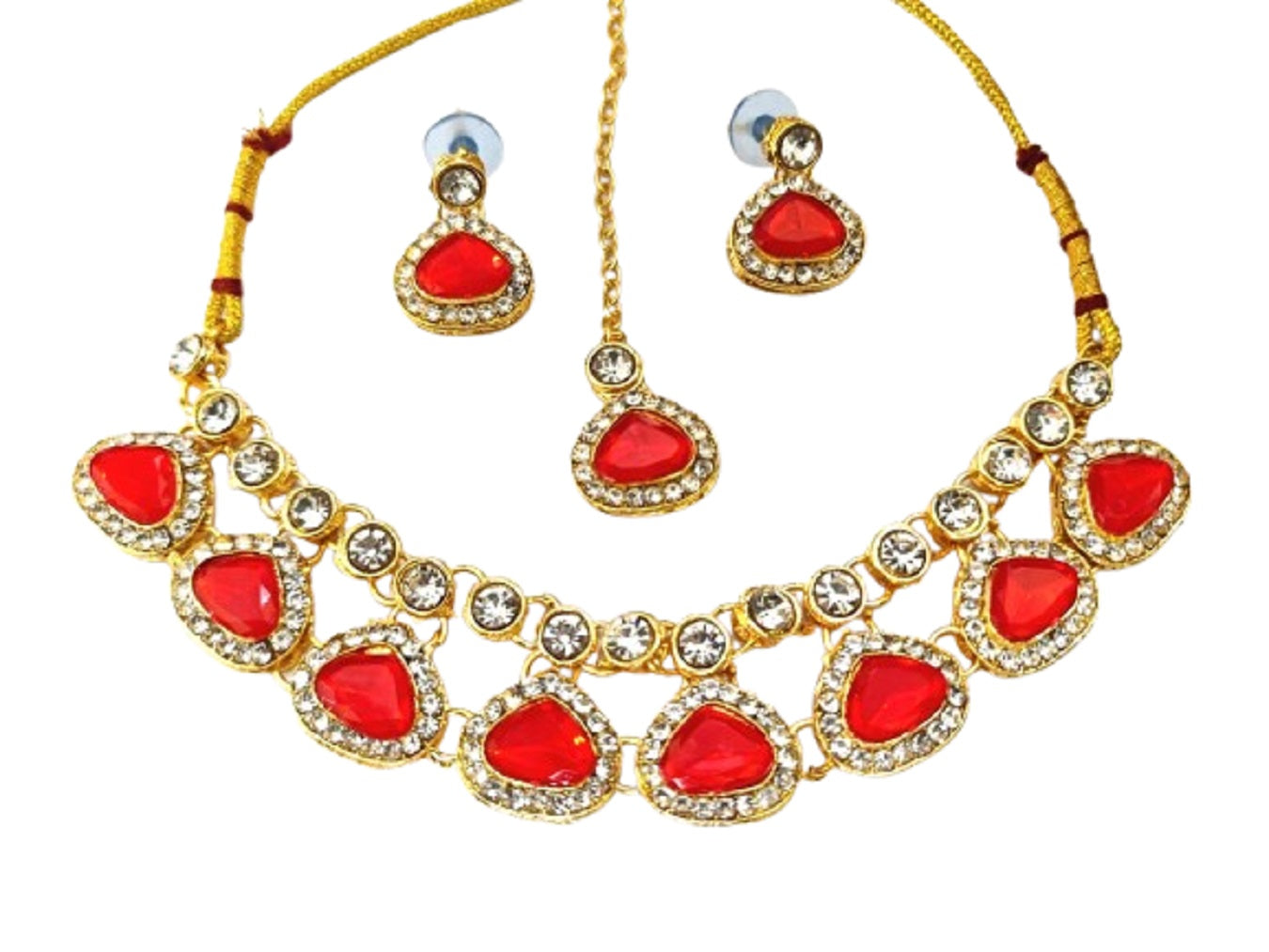 Traditional Green Stone Necklace Set for Navratri | Earrings & Maang Tikka | Festive Jewellery by Sudiksha