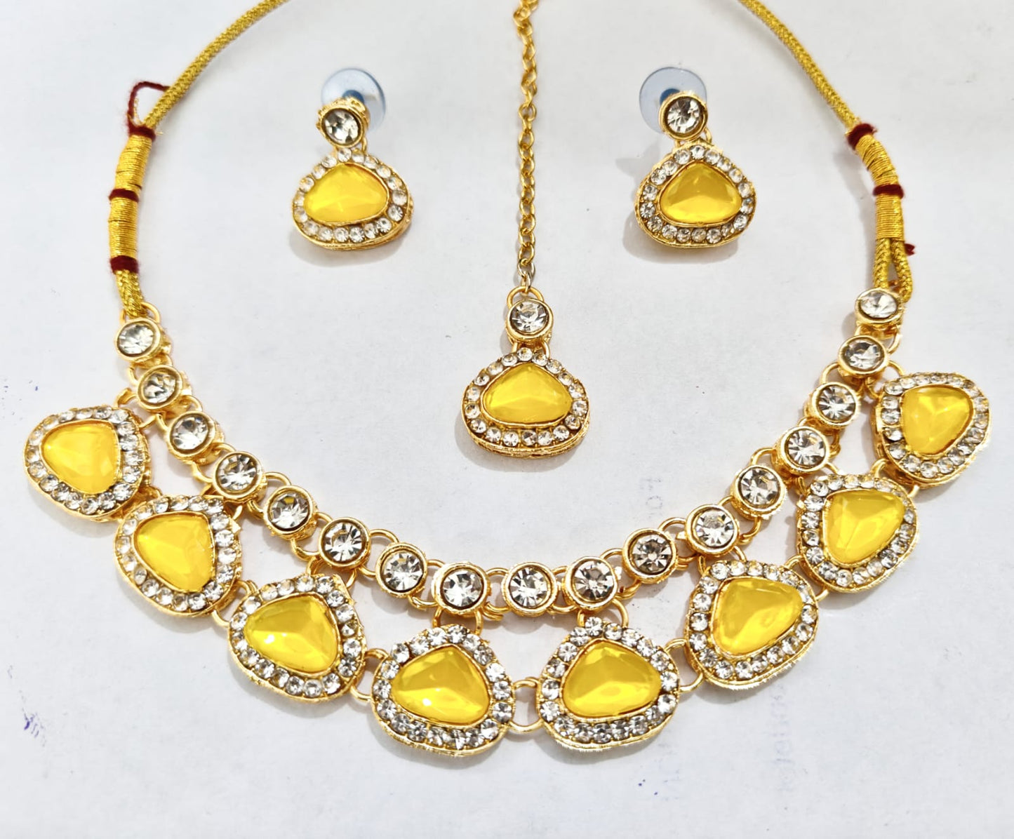 Traditional Green Stone Necklace Set for Navratri | Earrings & Maang Tikka | Festive Jewellery by Sudiksha