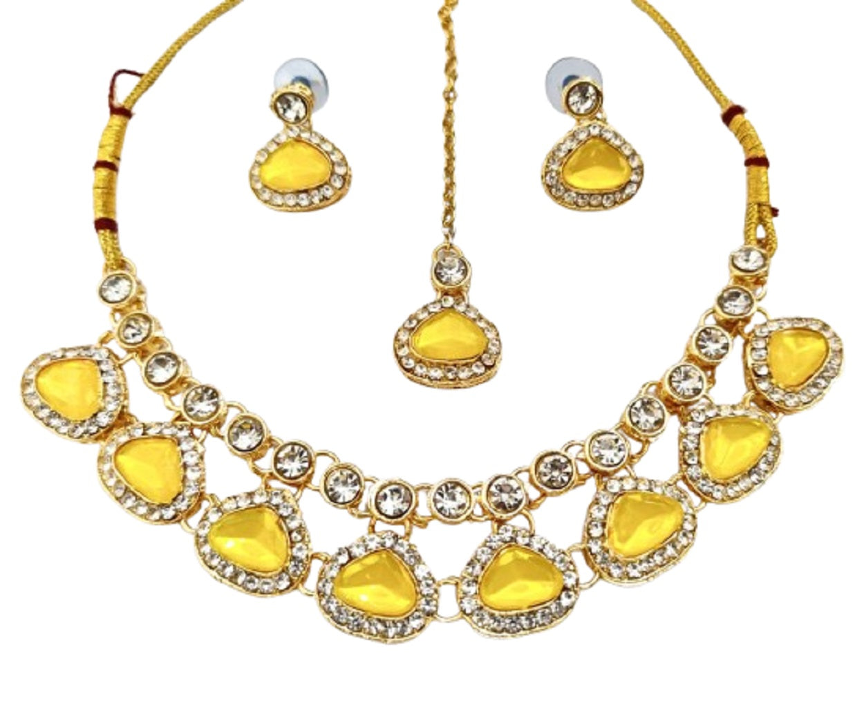 Traditional Green Stone Necklace Set for Navratri | Earrings & Maang Tikka | Festive Jewellery by Sudiksha