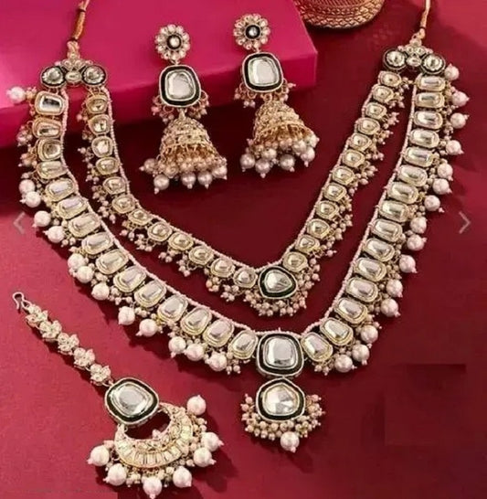 Green Minakari Necklace Set Delicate Jewellery with Jhumka Earrings