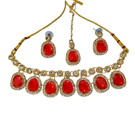 Traditional Green Stone Necklace Set for Navratri | Earrings & Maang Tikka | Festive Jewellery by Sudiksha