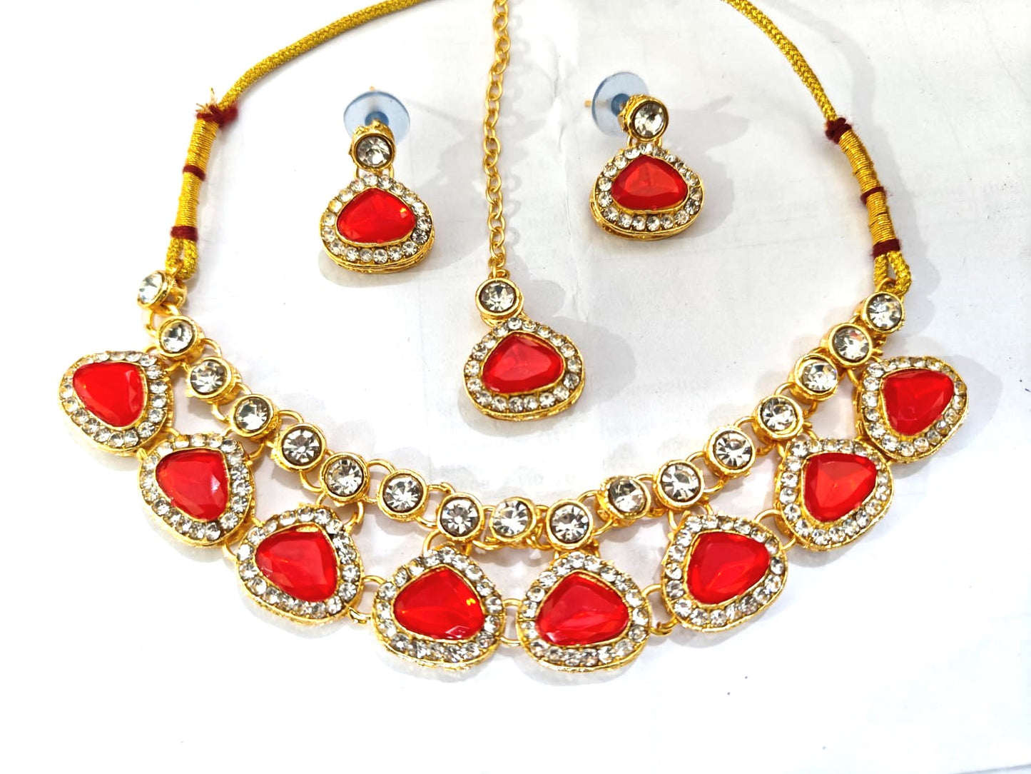 Traditional Green Stone Necklace Set for Navratri | Earrings & Maang Tikka | Festive Jewellery by Sudiksha