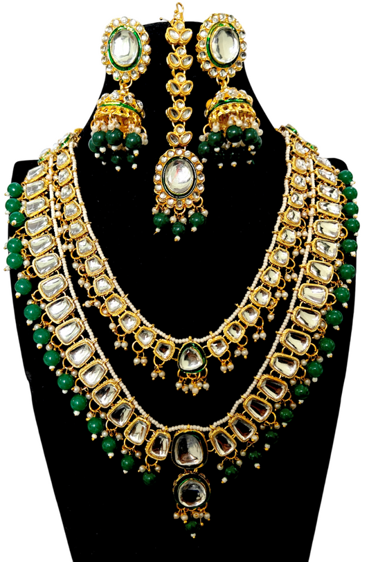 Green Minakari Necklace Set Delicate Jewellery with Jhumka Earrings