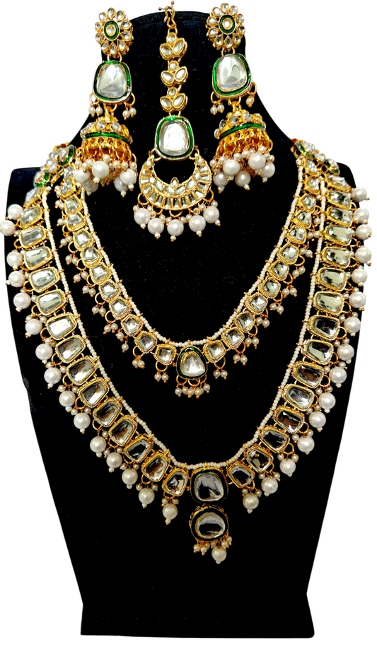 Green Minakari Necklace Set Delicate Jewellery with Jhumka Earrings