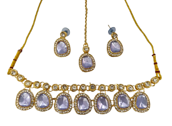 Traditional Green Stone Necklace Set for Navratri | Earrings & Maang Tikka | Festive Jewellery by Sudiksha