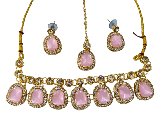 Traditional Green Stone Necklace Set for Navratri | Earrings & Maang Tikka | Festive Jewellery by Sudiksha