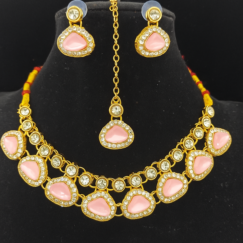 Traditional Green Stone Necklace Set for Navratri | Earrings & Maang Tikka | Festive Jewellery by Sudiksha